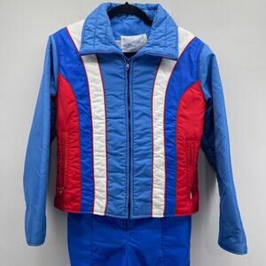 Vintage 70s/80s Swing West Ski Suit Womens Small Red White Blue Coat Ski Bib Set
